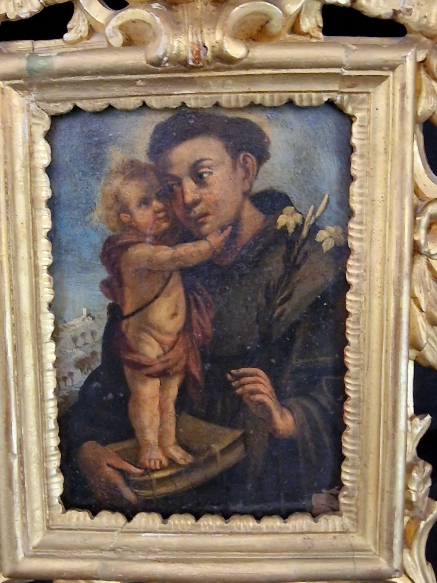 Saint Anthony And Child, Painted On Copper From The Eighteenth Century-photo-2