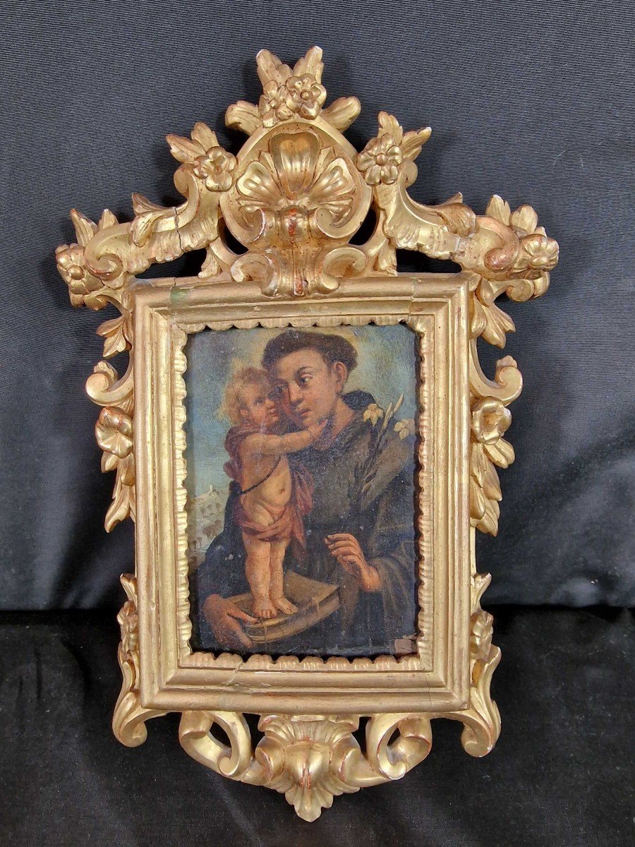 Saint Anthony And Child, Painted On Copper From The Eighteenth Century-photo-1