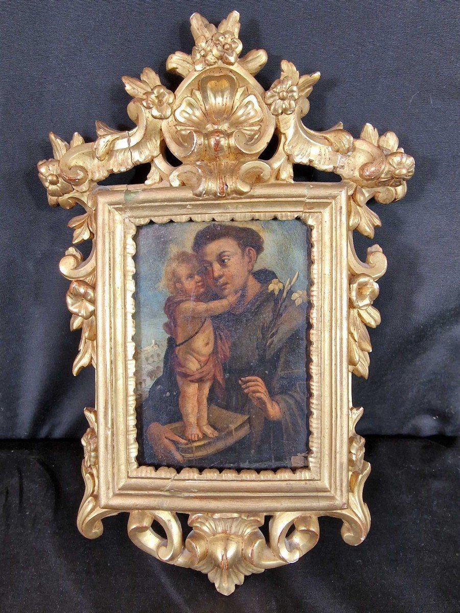 Saint Anthony And Child, Painted On Copper From The Eighteenth Century