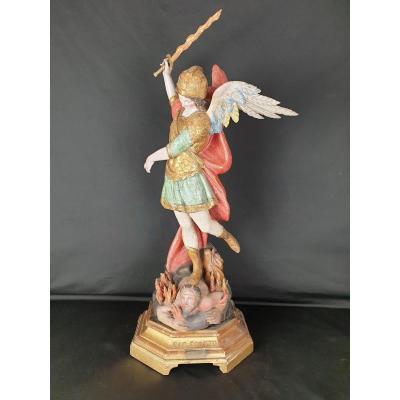 Eighteenth Century Wooden Sculpture Of Saint Michael The Archangel