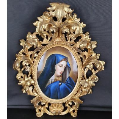 Nineteenth Century Painting Of Madonna Del Dito On Porcelain.