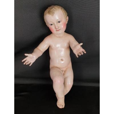 Sculpture Napolitaine De l'Enfant Jésus Du 19ème Siècle