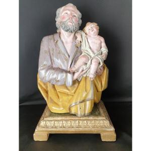 Saint Joseph And The Child, Eighteenth Century Neapolitan Sculpture