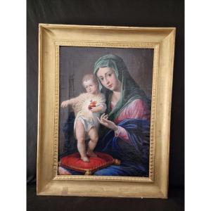 Madonna And Child, 19th Century Oil Painting On Canvas Naples