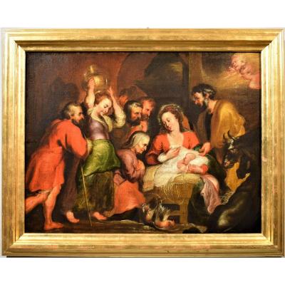 Nativity And Adoration Of The Shepherds, Flemish School Of The XVIIth Century