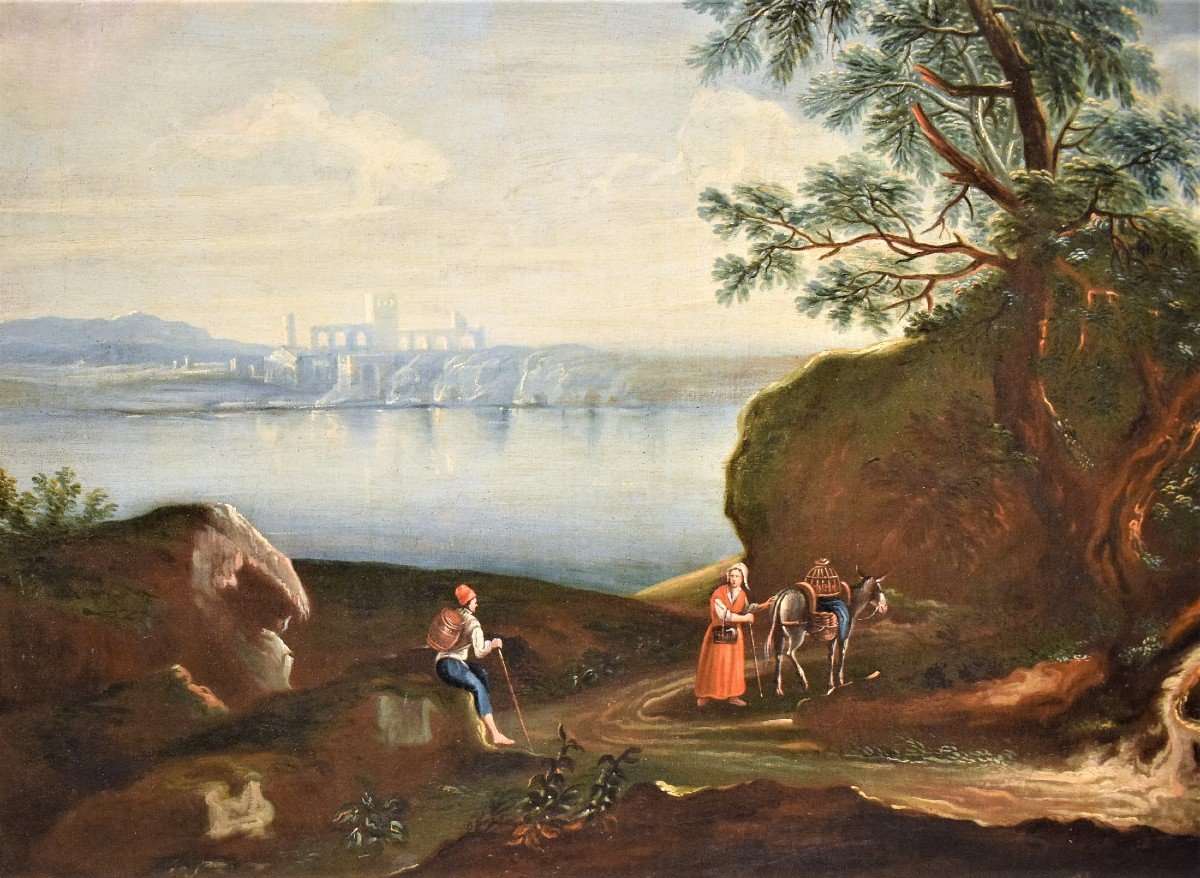 Paysage de lac avec bois et personnages -  Antonio Diziani ( Venise 1737-1797)-photo-3