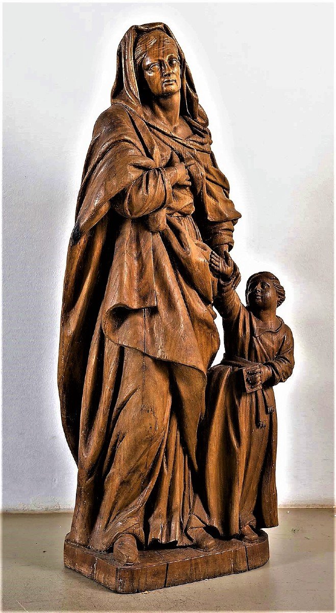 Sainte Anna et l' Enfant Vierge - sculpture en bois - ecole française du XVIIè-photo-3