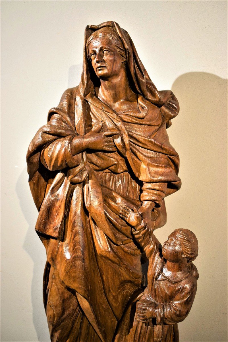 Sainte Anna et l' Enfant Vierge - sculpture en bois - ecole française du XVIIè-photo-3