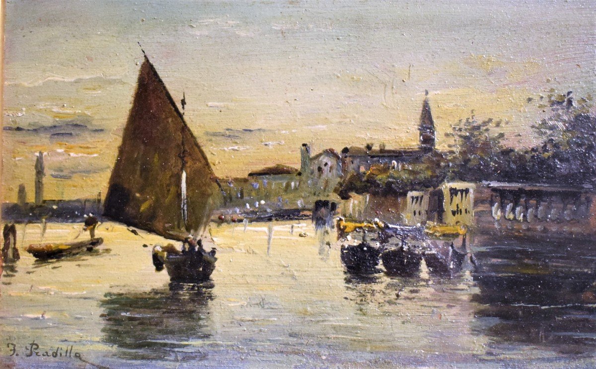 Venise, lever de soleil doré sur la lagune - Francisco Pradilla Ortiz  (1848-1921)