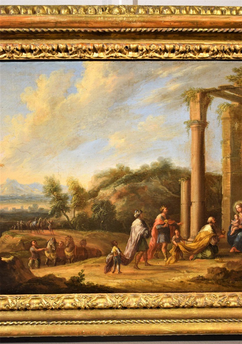 Paysage arcadien avec l'adoration des mages - Andrea Locatelli (Rome 1695-1741) -photo-4