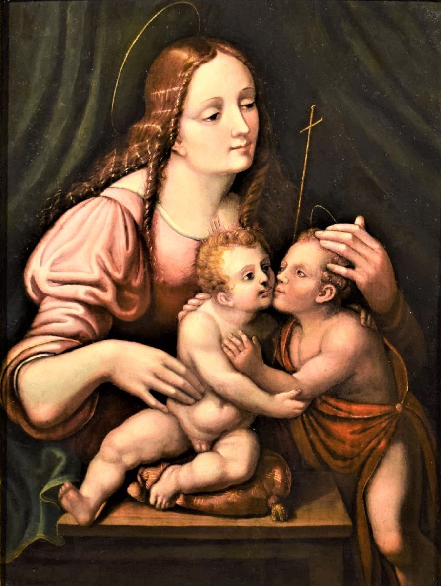 Virgin And Child With Saint John The Baptist - Lombard School Of The XVIth