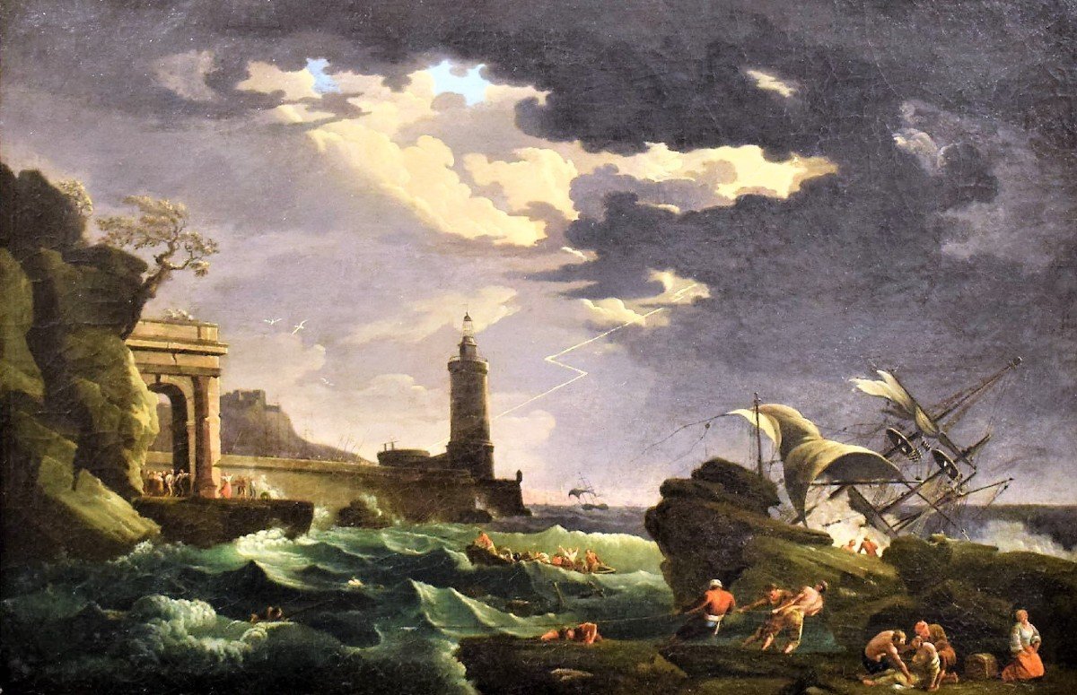 Shipwreck In The Harbour - Claude Joseph Vernet (avignon 1714 - Paris 1789)-photo-2