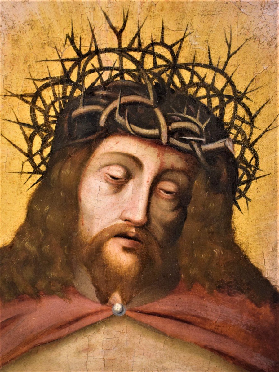 Ecce Homo - Maître flamand  - Huile sur table - 16ème siècle-photo-3