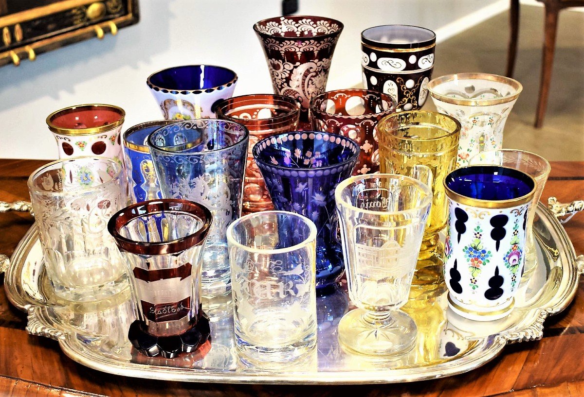 Collection de gobelets et verres Biedermeier - Bohême, XIXe et XXe siècles.