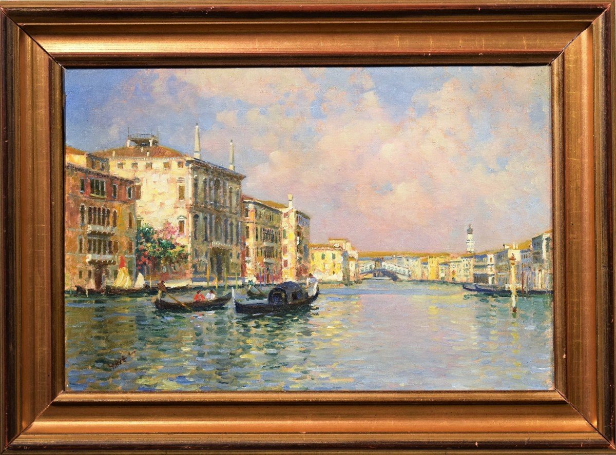 Venice, Grand Canal And Rialto Bridge Luigi Lanza (venice 1860-1913)-photo-2