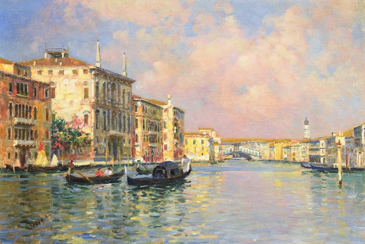 Venice, Grand Canal And Rialto Bridge Luigi Lanza (venice 1860-1913)