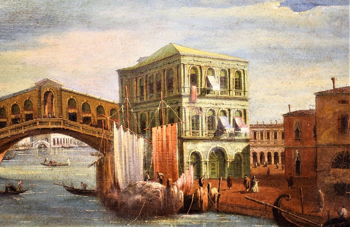 Venice, Grand Canal And Rialto Bridge - Giovanni Grubas (venice, 1830 - Pula, 1919)-photo-3