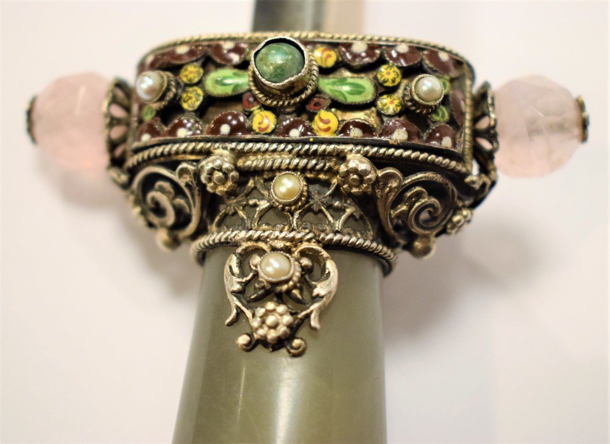 Dague-bijou extraordinarie en argent ciselé et émaux polychromes-photo-5