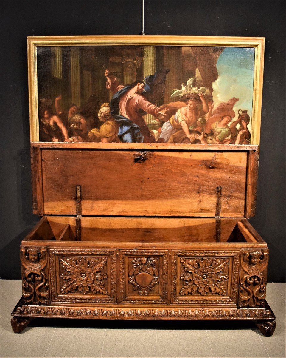 Noble Chest Renaissance In Carved Walnut - Lombardy 17th Century -photo-4