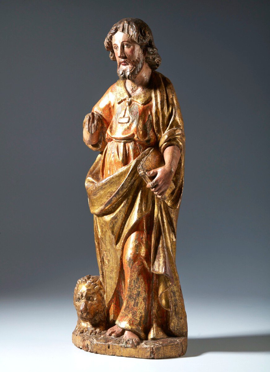 Saint Marc l'évangéliste - bois polychrome - Italie, fin du 16ème siècle-photo-2
