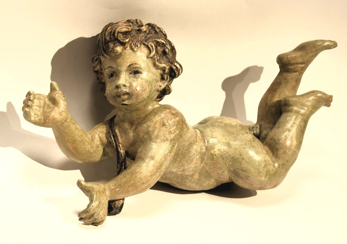 Paire de putti en bois polychrome   -photo-4