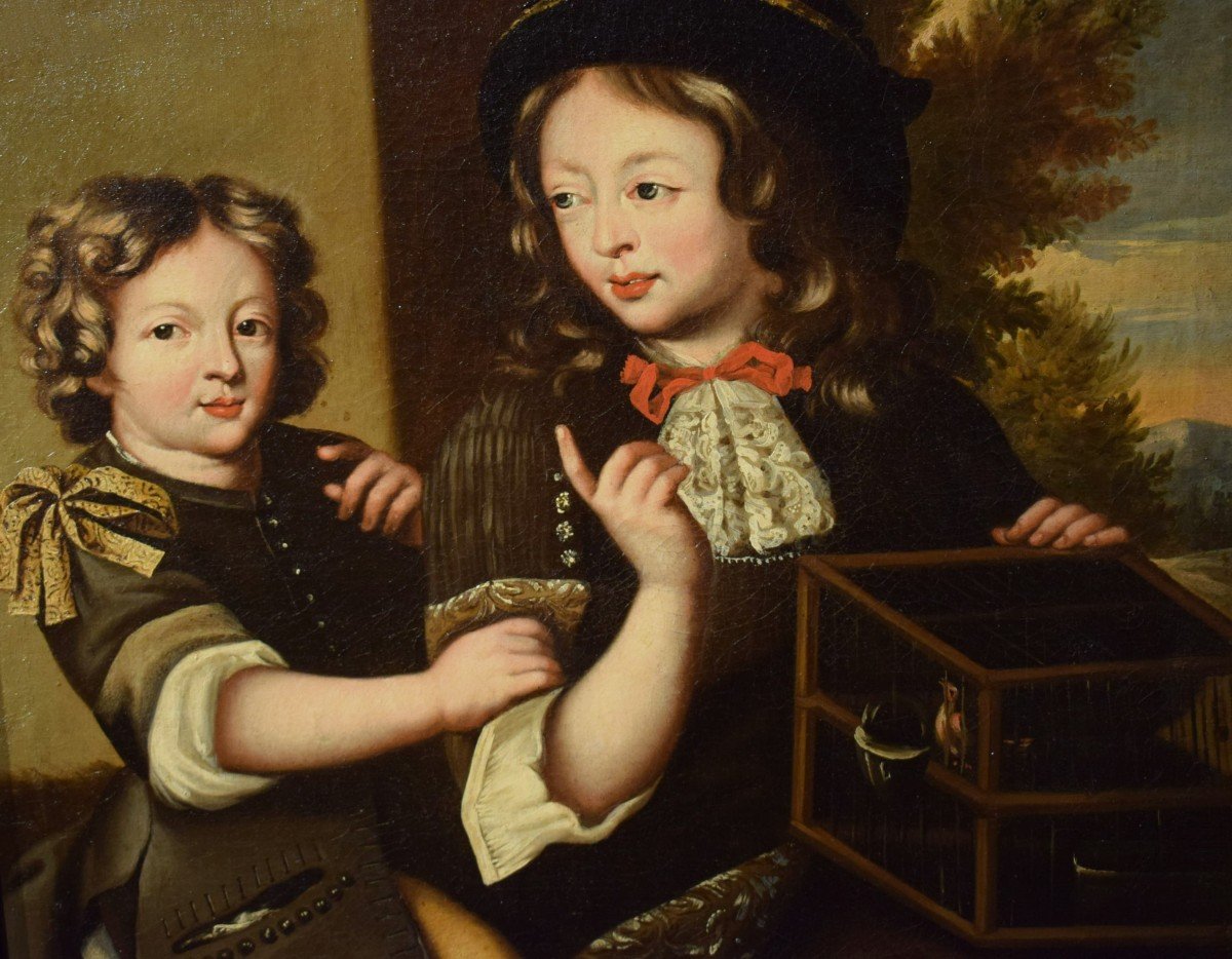 Children With Cage And Bird - Workshop Of Pierre Mignard  (troyes 1612 - Paris 1695)-photo-3