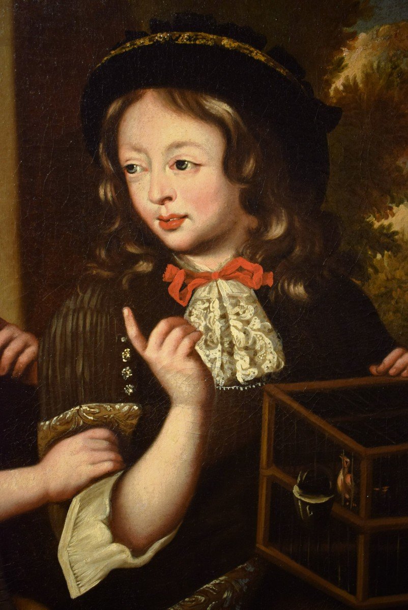 Children With Cage And Bird - Workshop Of Pierre Mignard  (troyes 1612 - Paris 1695)-photo-3