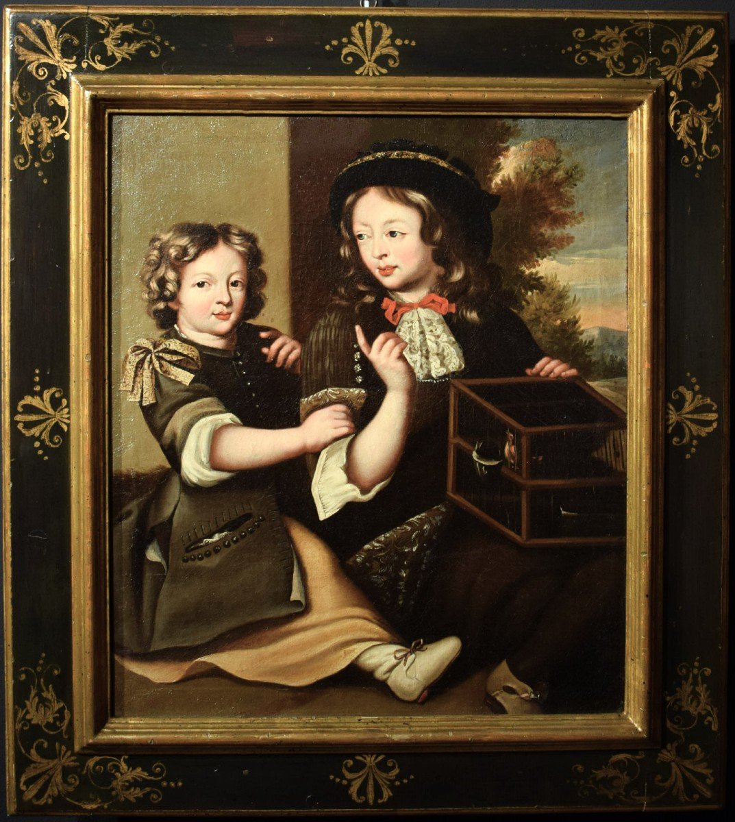 Children With Cage And Bird - Workshop Of Pierre Mignard  (troyes 1612 - Paris 1695)