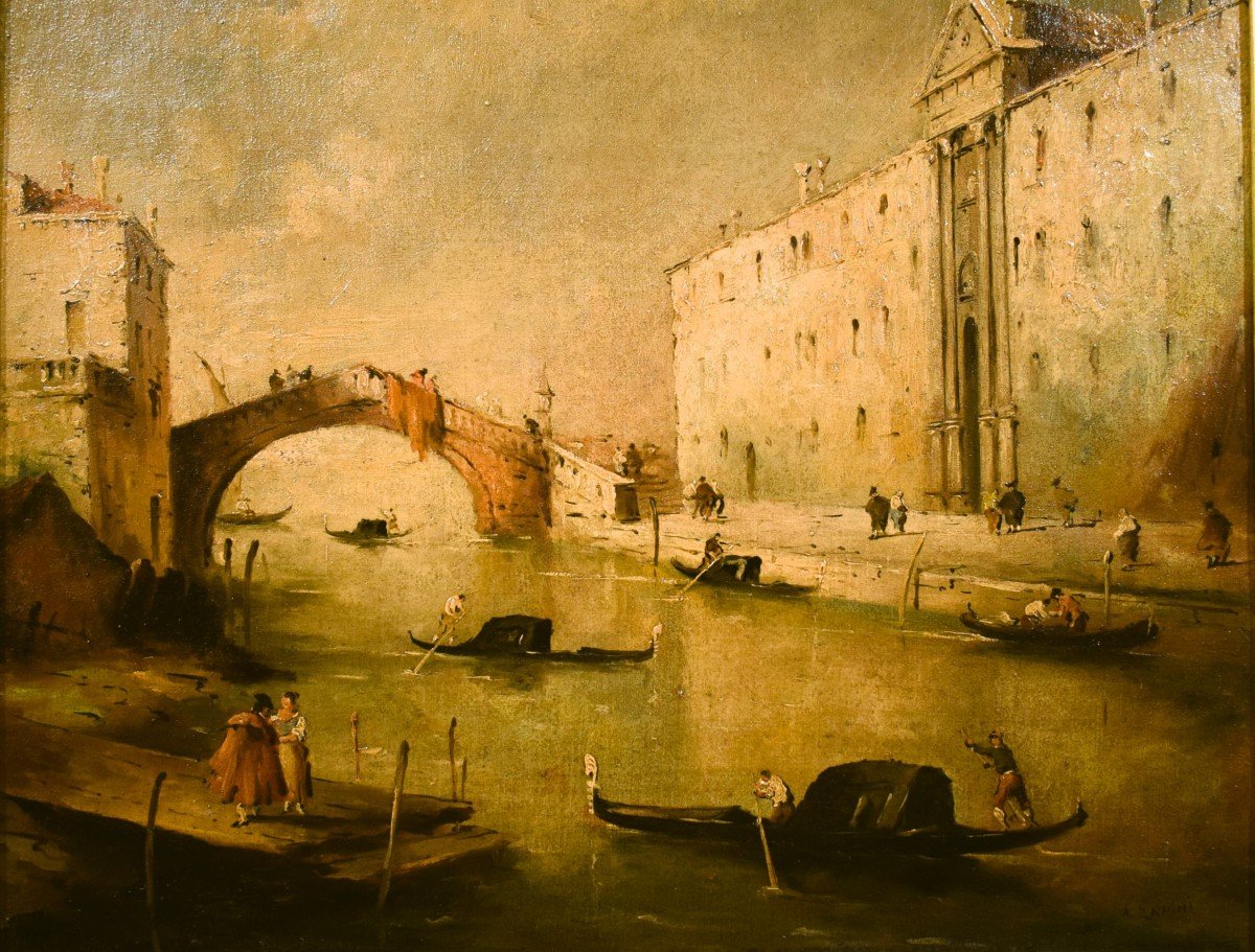 Venise, le Canal des Mendiants -  école vénitienne du XIXe siècle-photo-4