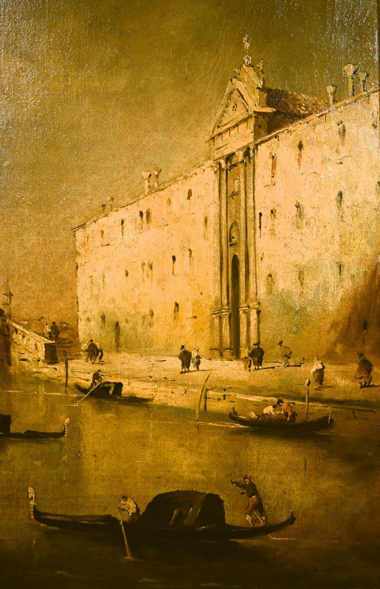 Venise, le Canal des Mendiants -  école vénitienne du XIXe siècle-photo-2