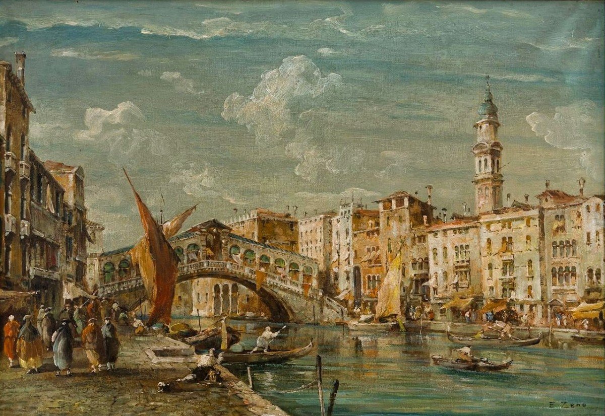 The Grand Canal And The Rialto Bridge - Eugenio Bonivento  (1880 -1956)-photo-2