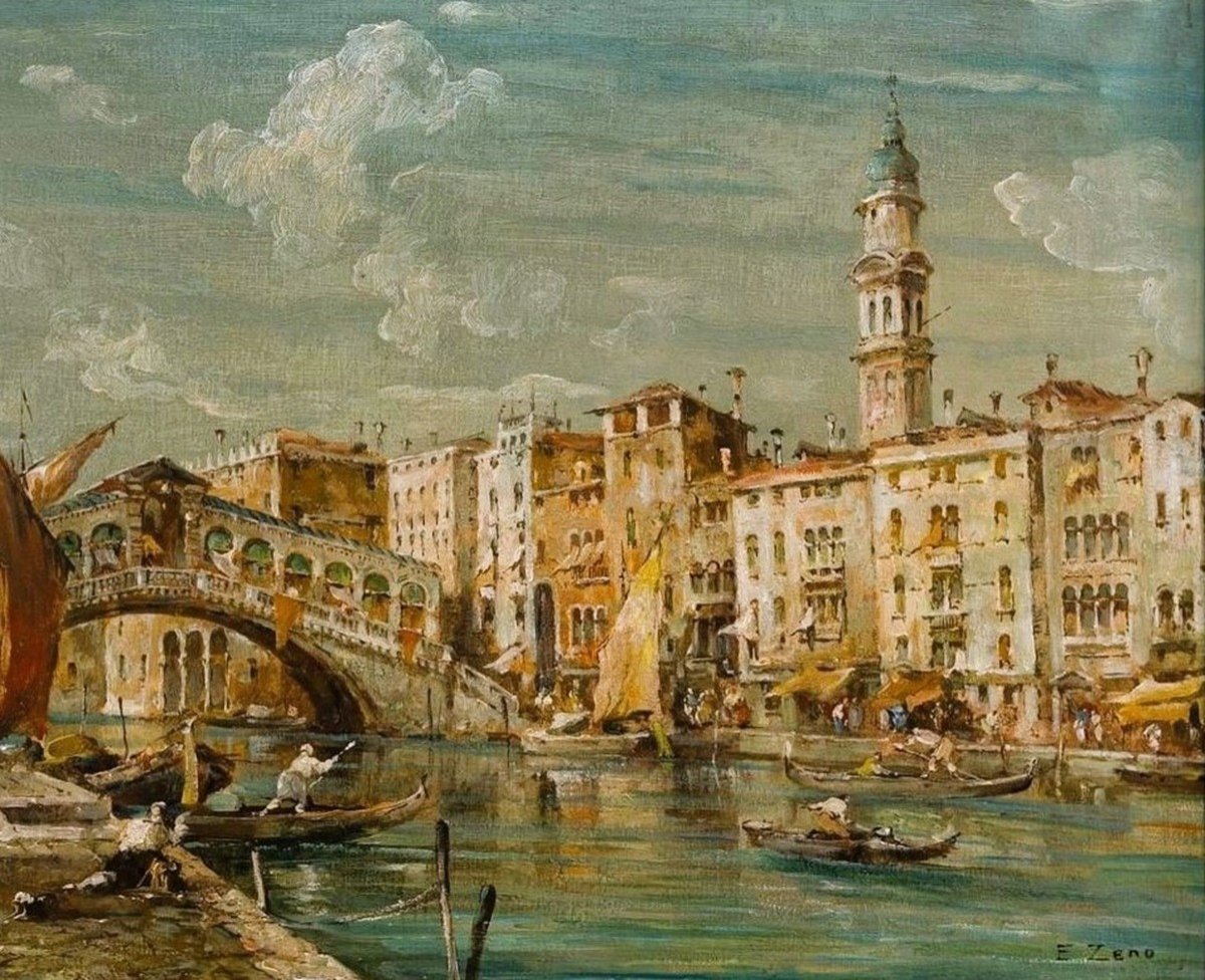 The Grand Canal And The Rialto Bridge - Eugenio Bonivento  (1880 -1956)-photo-3