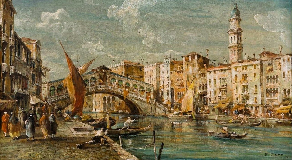 The Grand Canal And The Rialto Bridge - Eugenio Bonivento  (1880 -1956)-photo-1