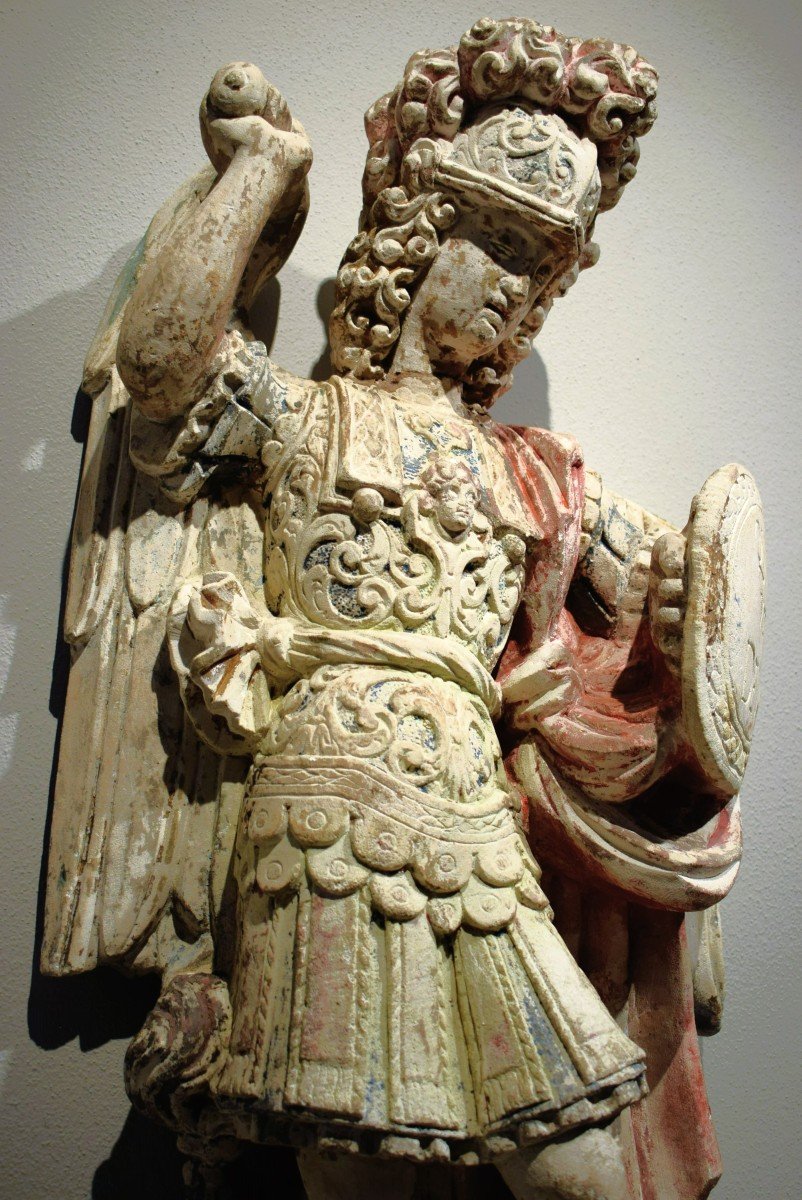 Archangel Michael - Sculpture In White Limestone - Venetian Art Of The 17th C.-photo-1