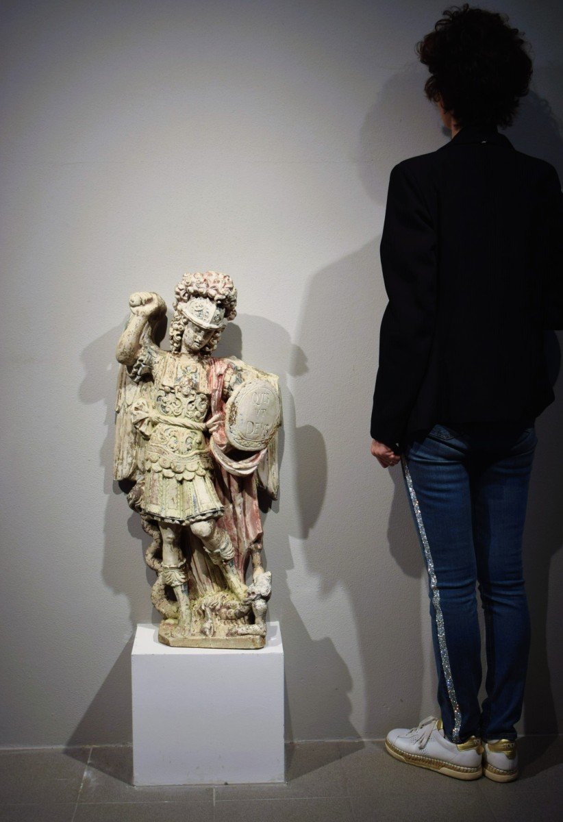 Archangel Michael - Sculpture In White Limestone - Venetian Art Of The 17th C.-photo-8