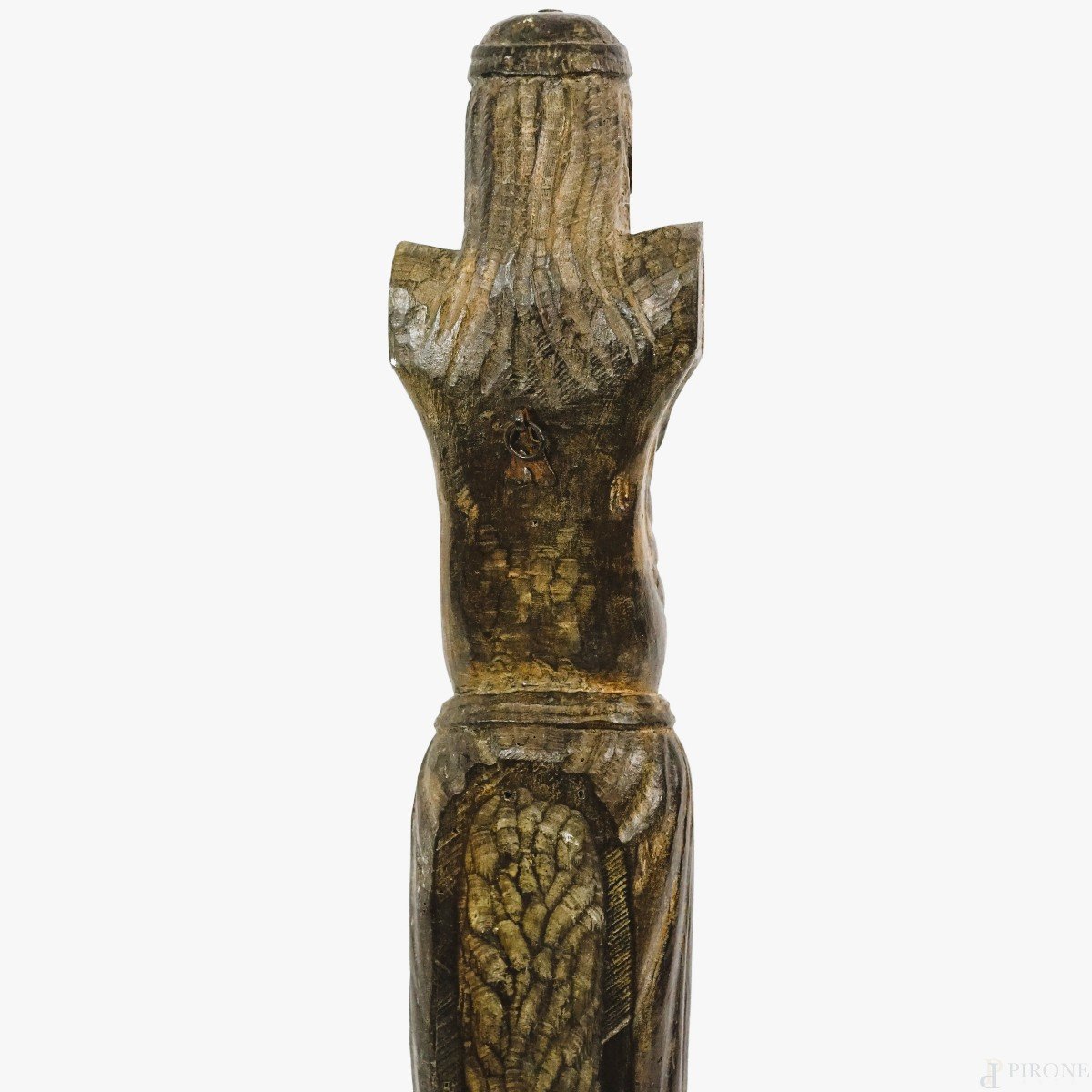 Christ crucifié - Sculpture en bois à patine foncée de style Médiéval-photo-3