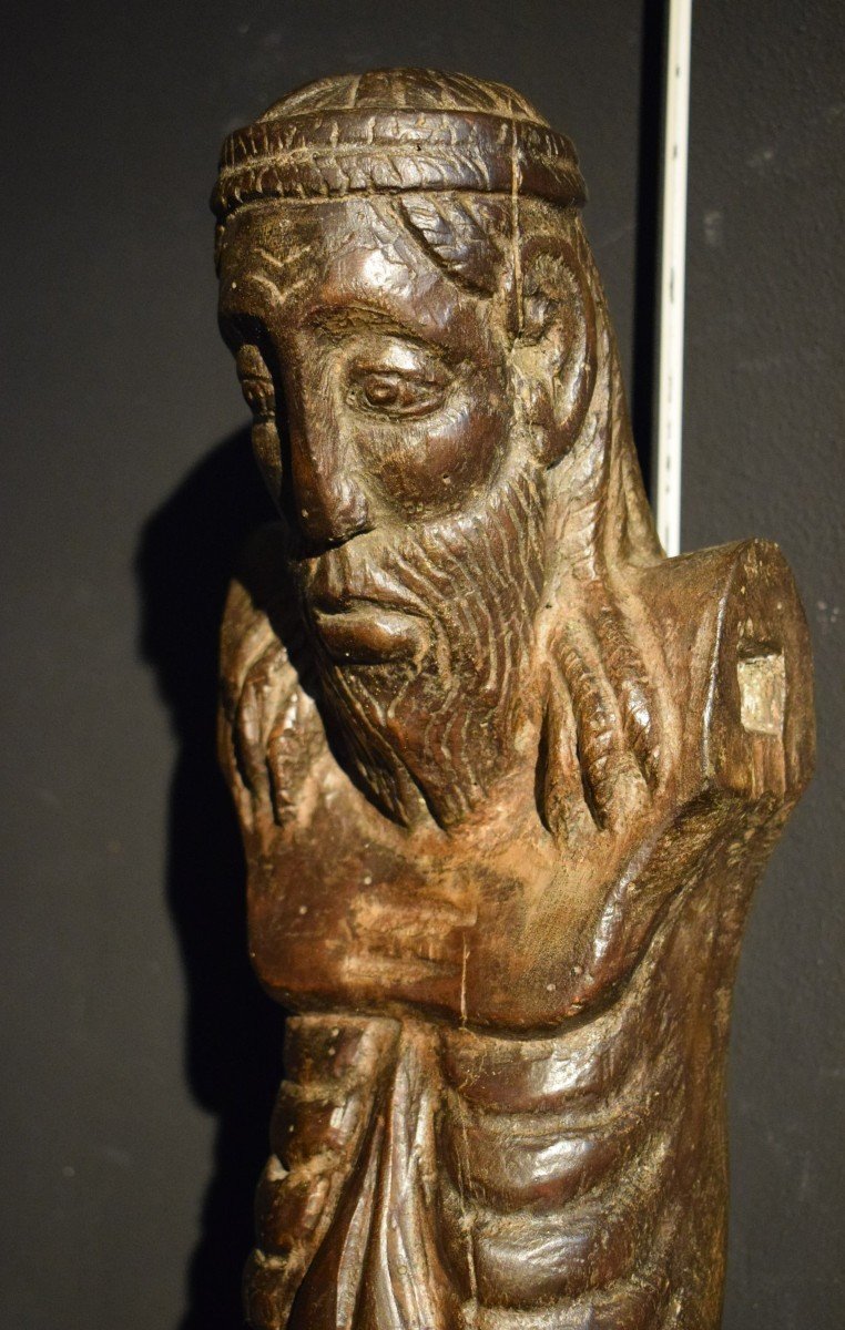Christ crucifié - Sculpture en bois à patine foncée de style Médiéval-photo-6
