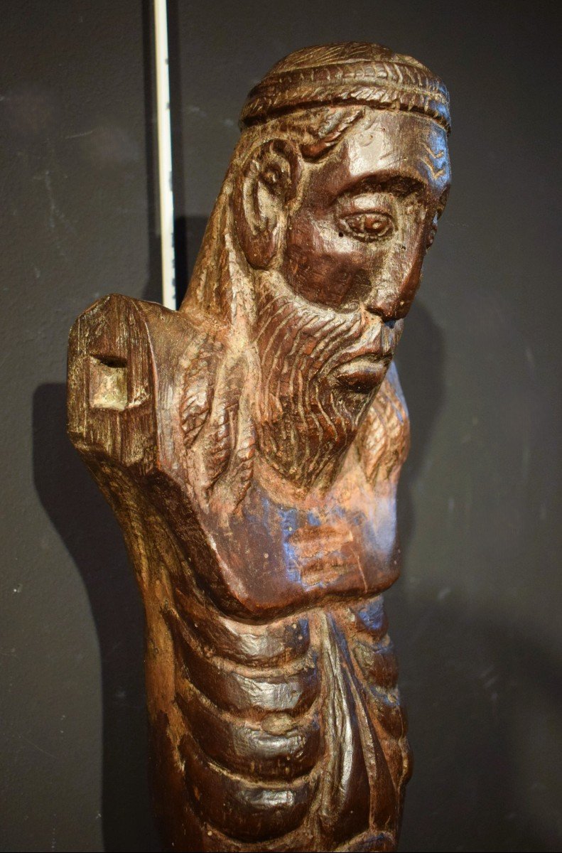 Christ crucifié - Sculpture en bois à patine foncée de style Médiéval-photo-7