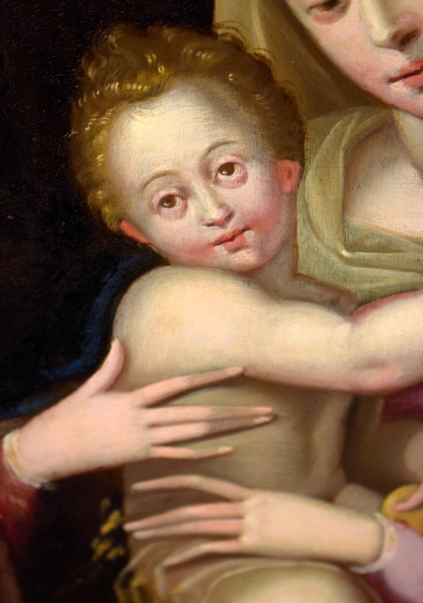 Vierge à l'Enfant - Maître flamand - Huile sur cuivre du 16ème siècle-photo-1