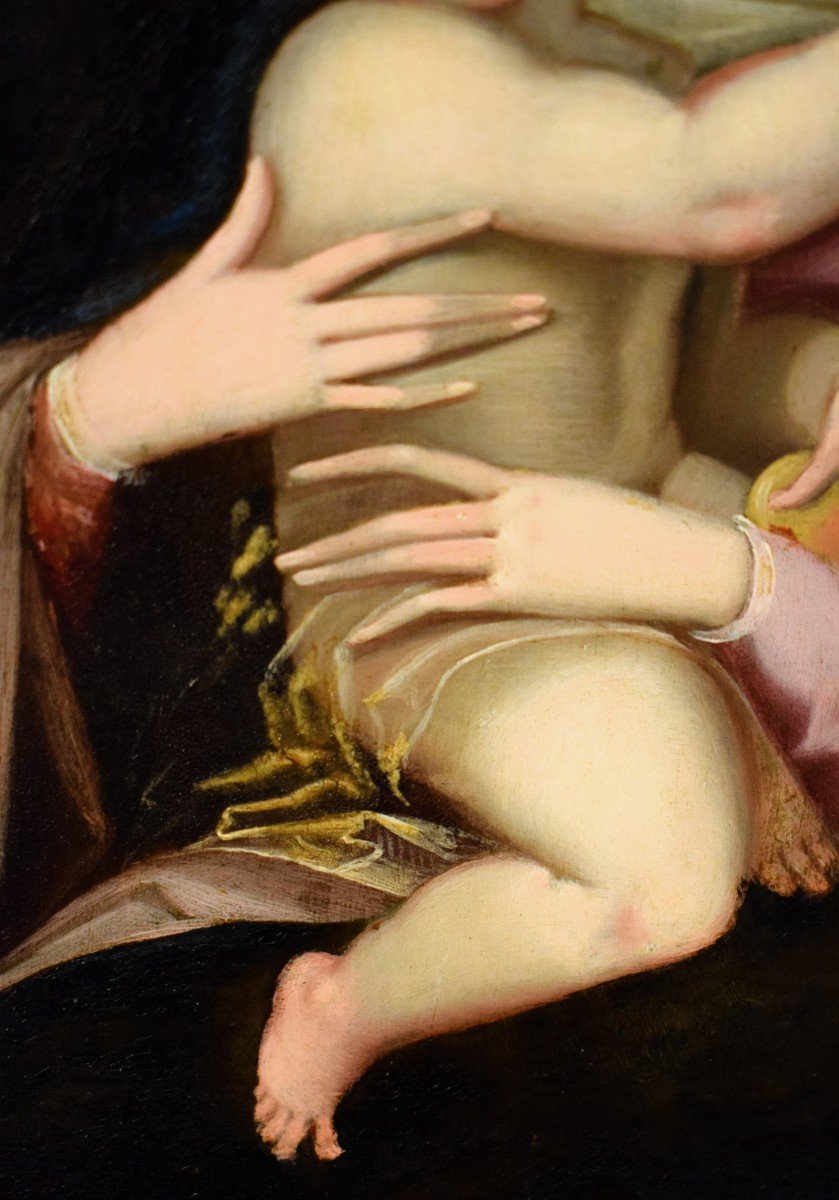 Vierge à l'Enfant - Maître flamand - Huile sur cuivre du 16ème siècle-photo-2