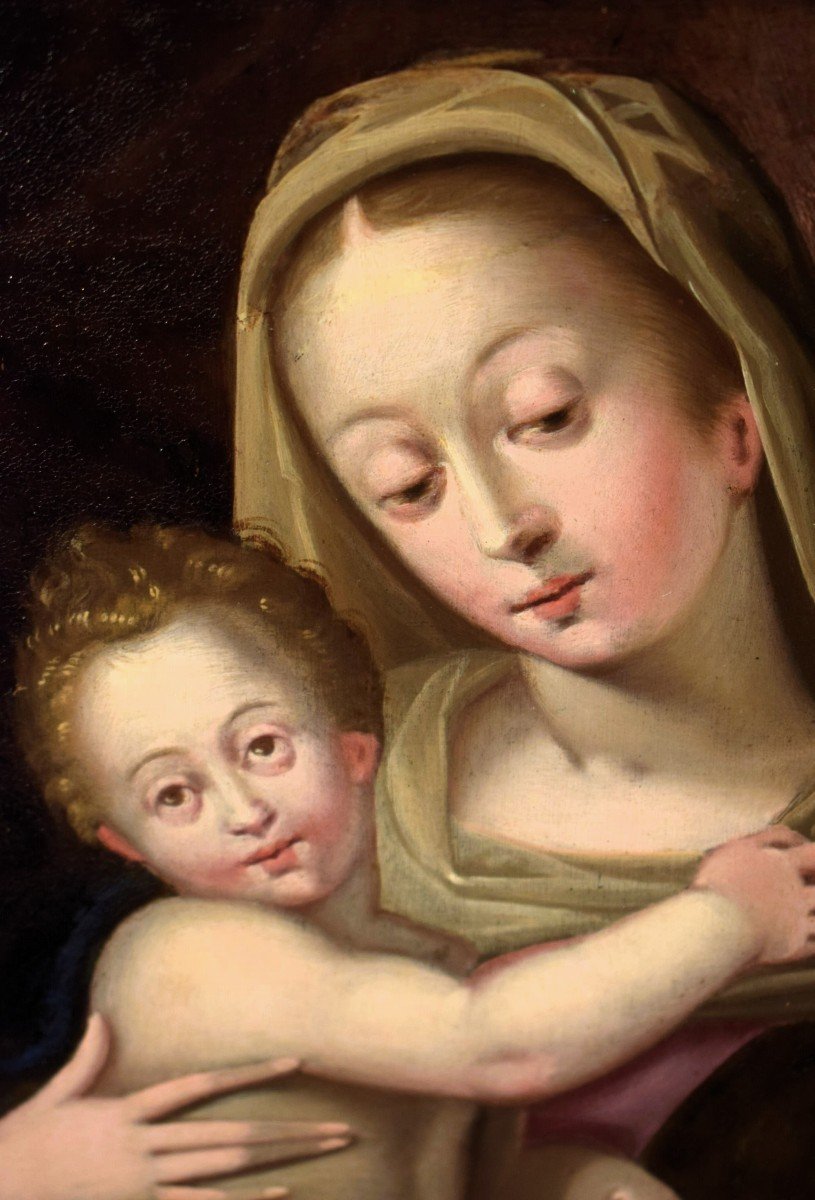 Vierge à l'Enfant - Maître flamand - Huile sur cuivre du 16ème siècle-photo-3