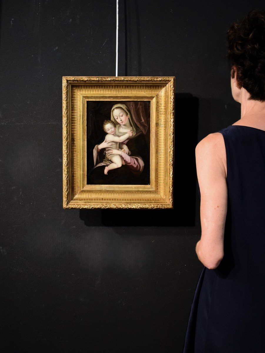 Vierge à l'Enfant - Maître flamand - Huile sur cuivre du 16ème siècle-photo-8