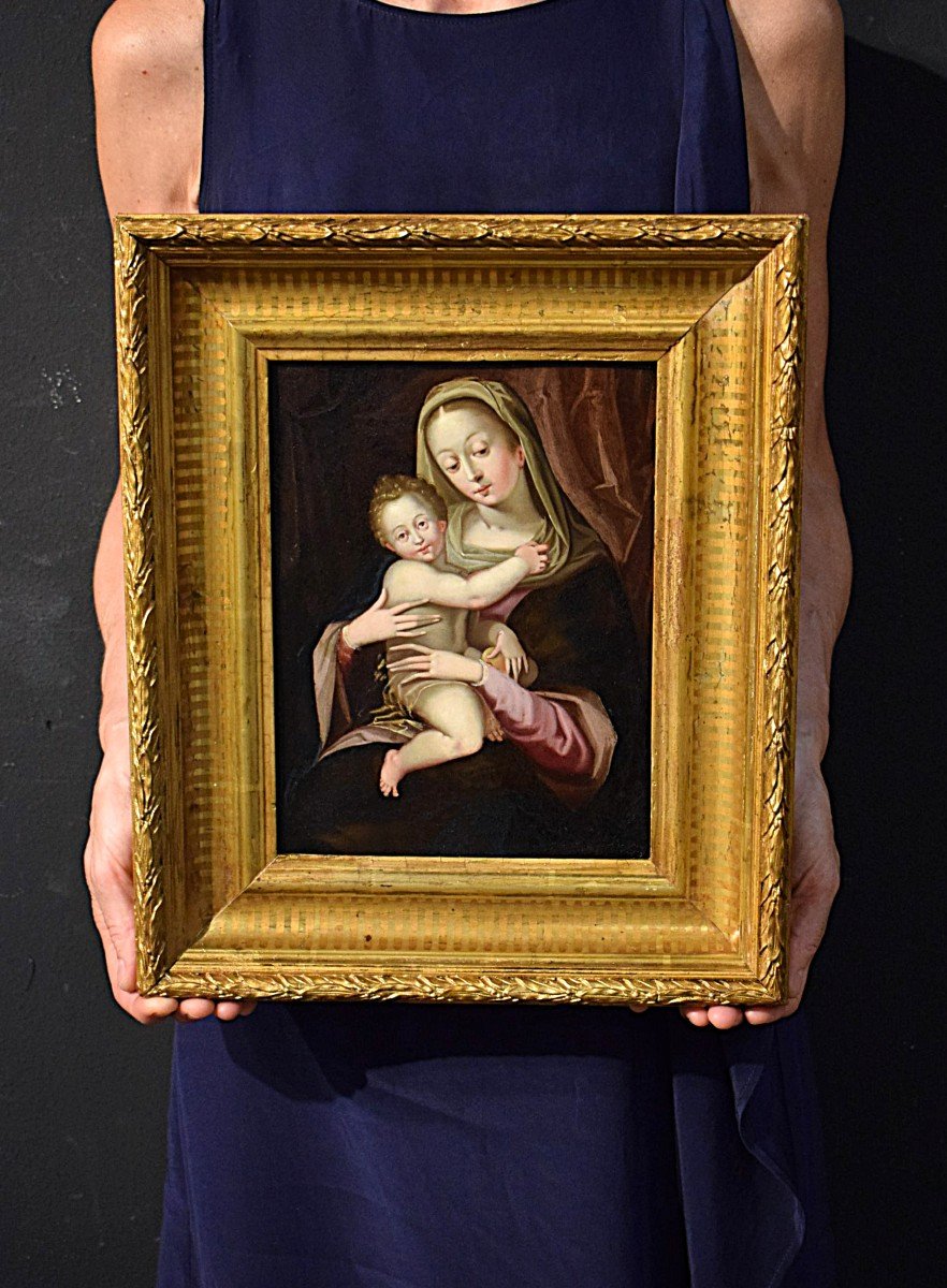 Vierge à l'Enfant - Maître flamand - Huile sur cuivre du 16ème siècle-photo-6