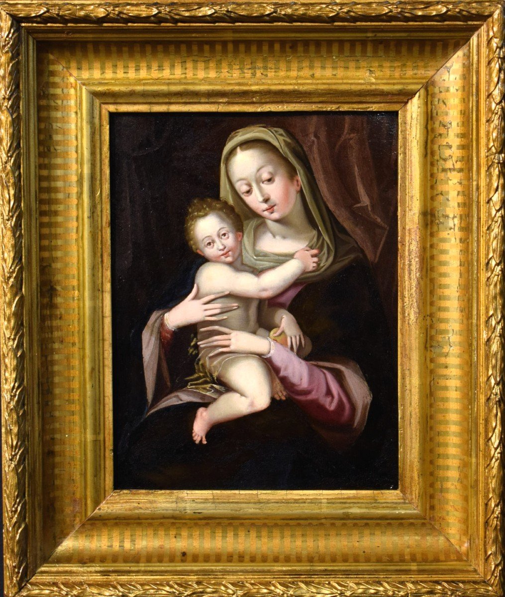 Vierge à l'Enfant - Maître flamand - Huile sur cuivre du 16ème siècle
