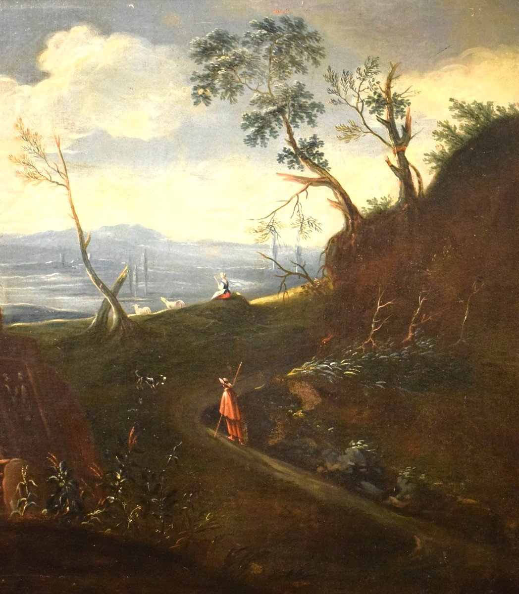 Antonio Diziani (venice 1737-1797) Workshop - Lake Landscape With Ruins And Figures-photo-4