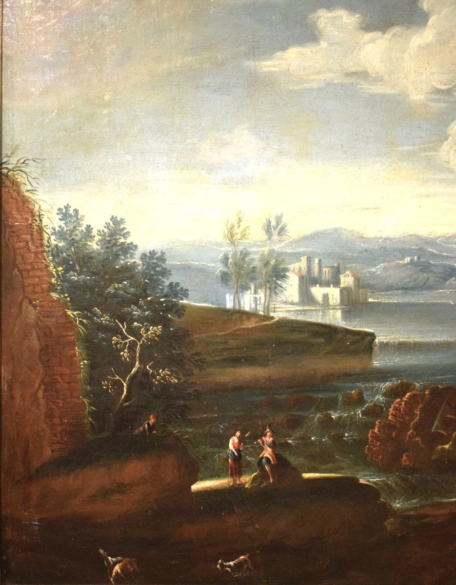 Antonio Diziani (venice 1737-1797) Workshop - Lake Landscape With Ruins And Figures-photo-2