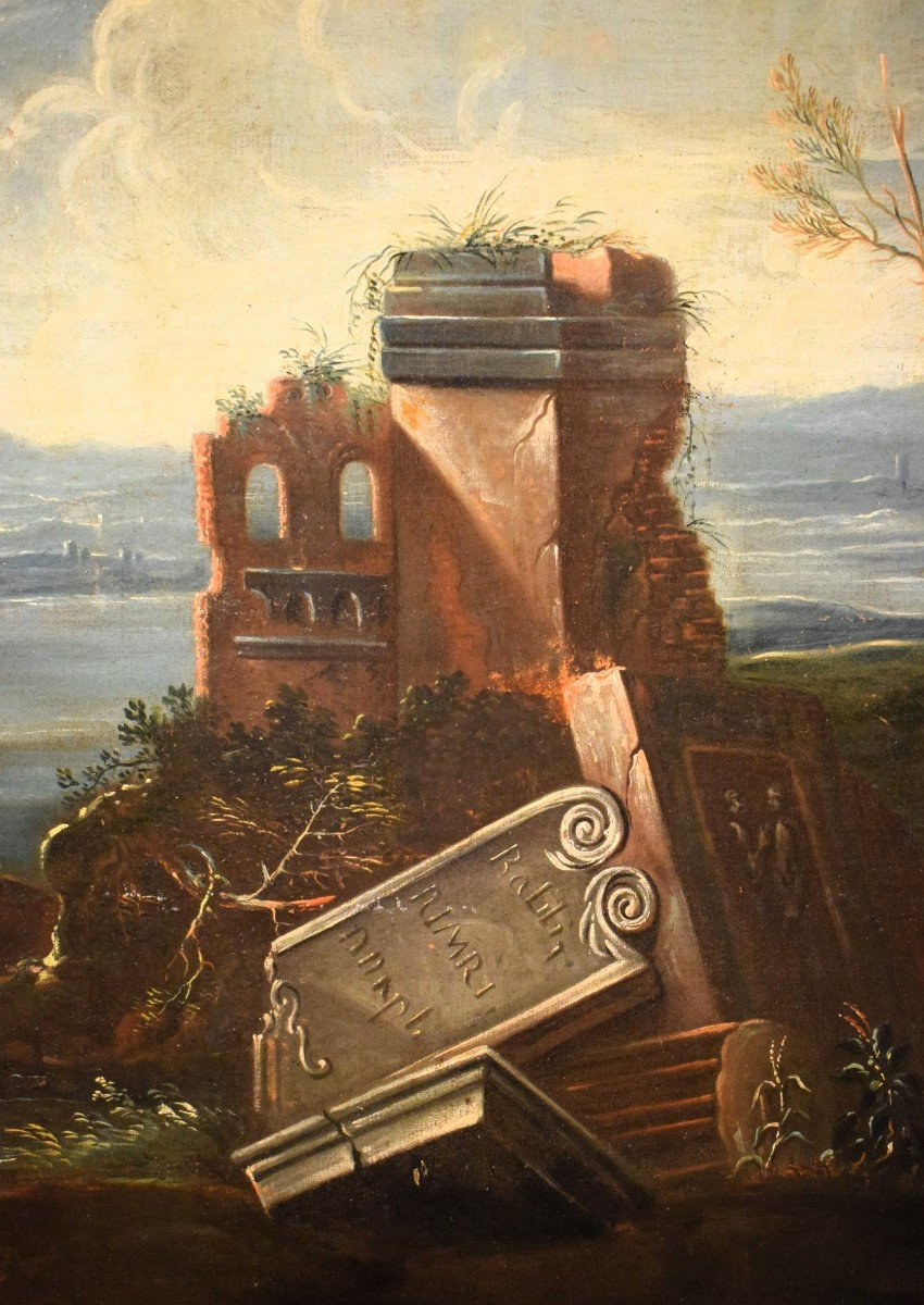 Antonio Diziani (venice 1737-1797) Workshop - Lake Landscape With Ruins And Figures-photo-2