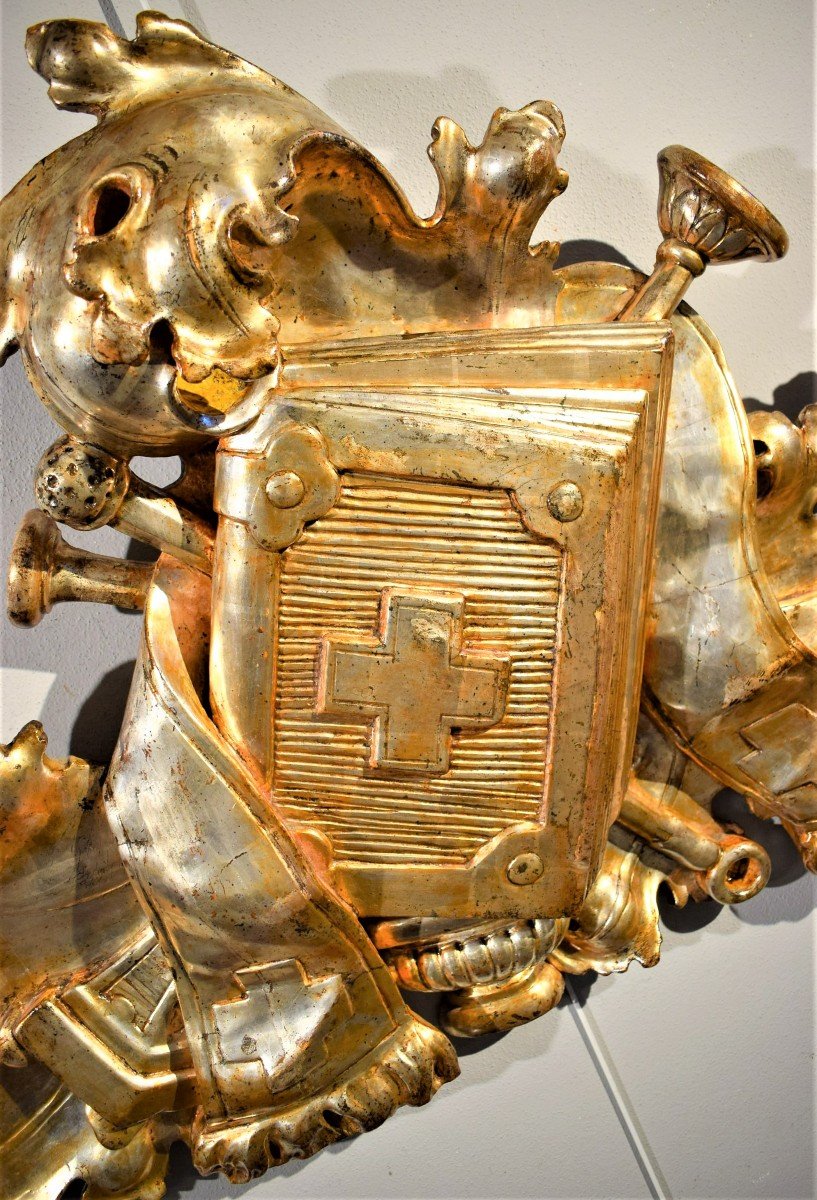  Couronnement De Chaire Baroque En Bois Sculpté Et Doré -photo-1