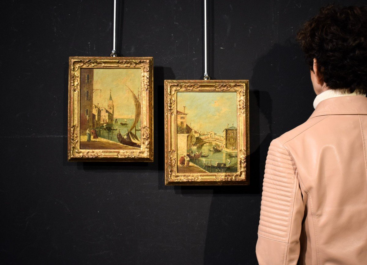 Paire de vues vénitiennes - école de Francesco Guardi - Fin du 19ème siècle-photo-7