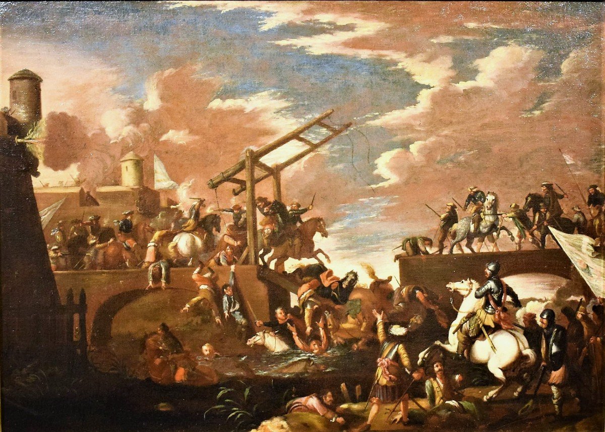 Battle Under The Fortress - Jacques Courtois The Borgognone (saint -hyppolite 1621 - Rome 1676)-photo-2
